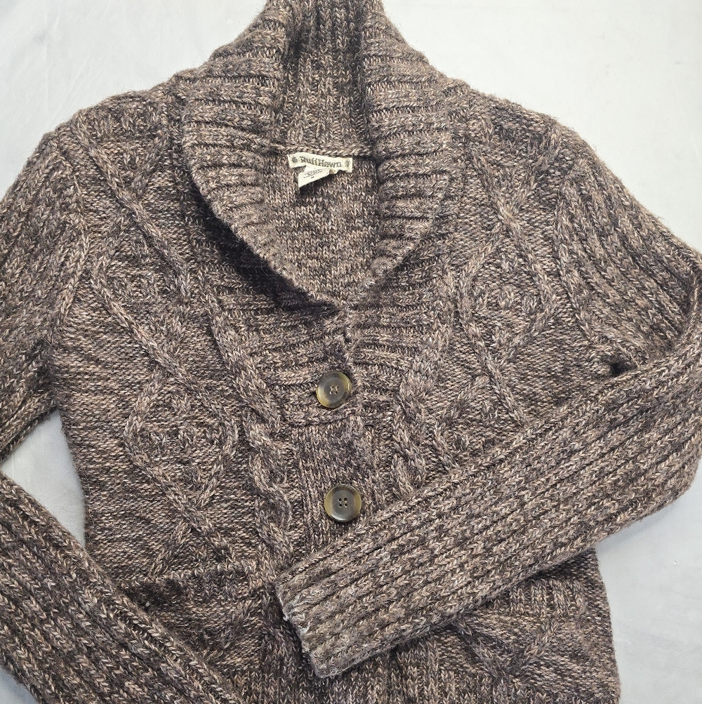 Ruff Hewn Alpaca Wool Cable Knit Cardigan Shawl Collar Cozy Cabin Rustic M